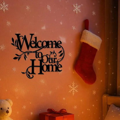 1PC Metal "Welcome To Our Home" Wall Sign - Decorative Pendant for Porch, Living Room, Garden Yard Gate