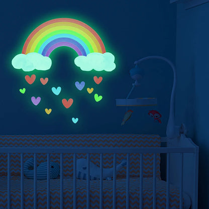 Cartoon Rainbow Luminous Wall Stickers Glow In The Dark Fluorescent Cloud Heart Wall Decal For Baby Kid Rooms Nursery Home Decor