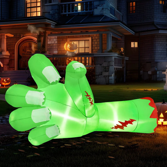 Joyfy 9ft Halloween Inflatables Broken Hand Giant Zombie Arm Outdoor Decoration with Built-in LEDs Scary Green Giant Hand