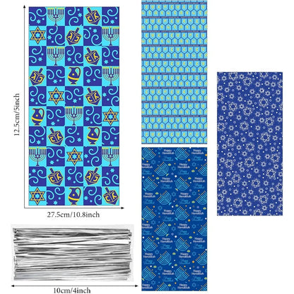 100 pieces hanukkah cellophane treat bags chanukah gift bags blue jewish holiday theme candy present supplies plastic clear goo