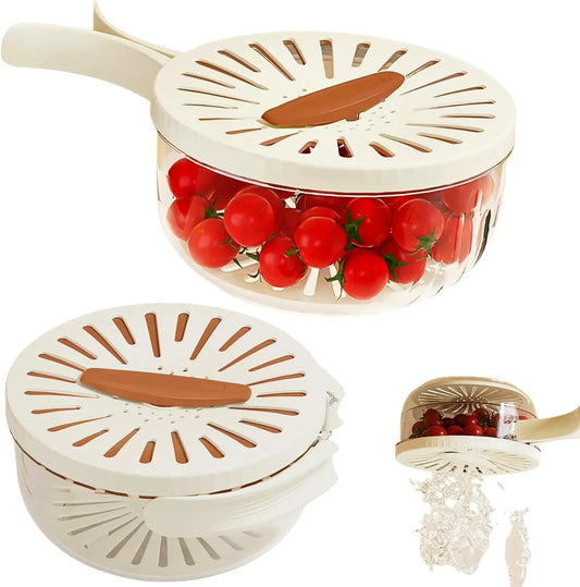 Fruit and Vegetable Drainer Washing Cleaning Colander Bowl with Strainer,Fruit Wash Drainer Basket Container with Handle lid,Fru