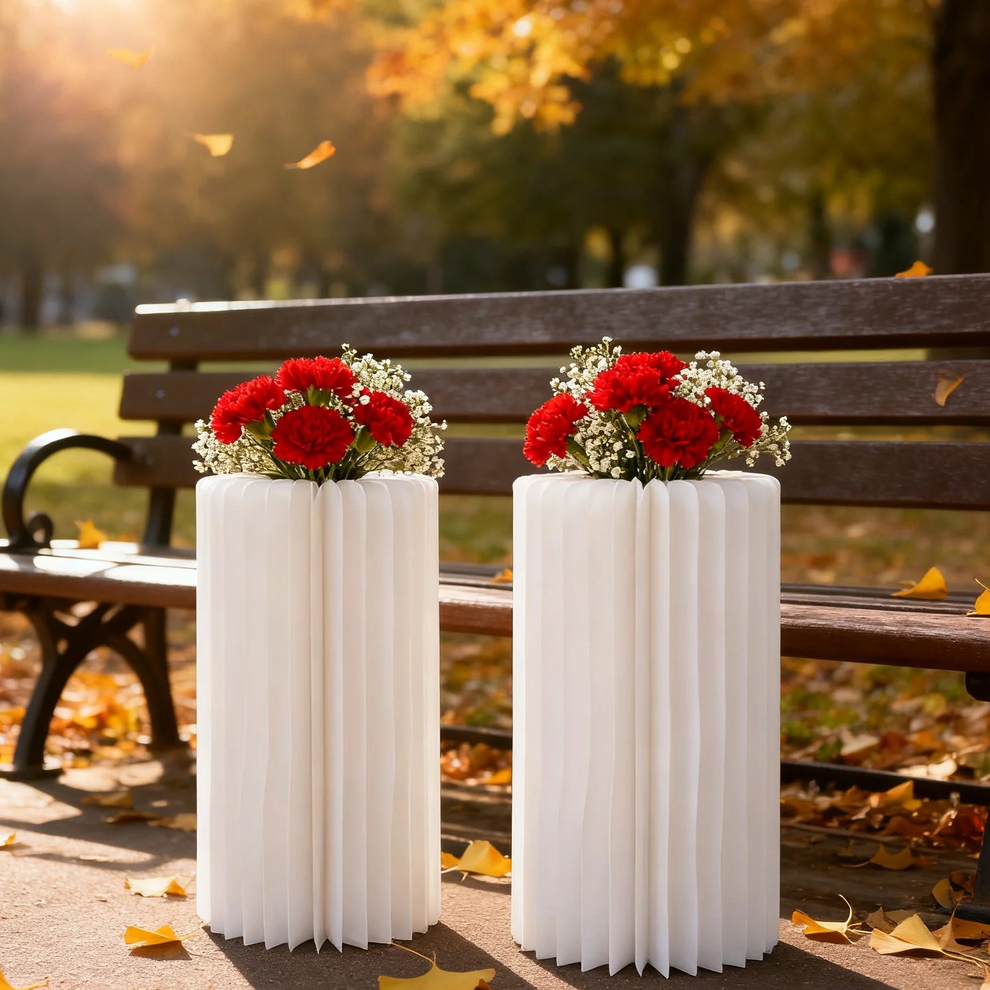 2 cylindrical flower stands, foldable PVC paper pillar display stand wedding center stand,suitable for birthday party decoration