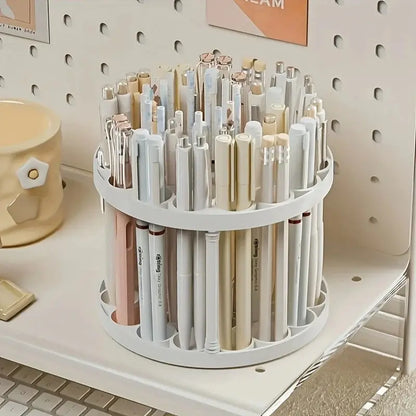 360° Rotating Brush Holder - White Plastic Organizer, Space-Saving Design for Art Brushes, Pens, Makeup Tools