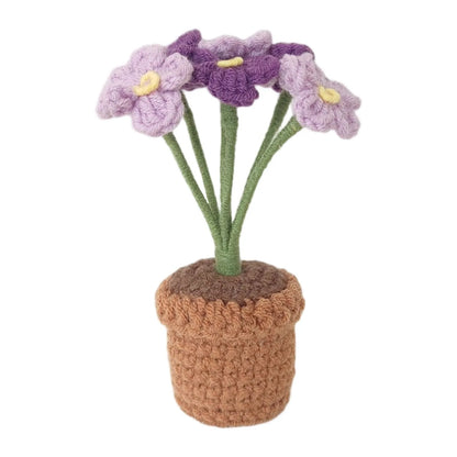 New Hand Knitting Potted Plants Handwoven Rose Sunflower Tulip Crochet Flower Bouquet Potted Ornament Table Home Room Decoration