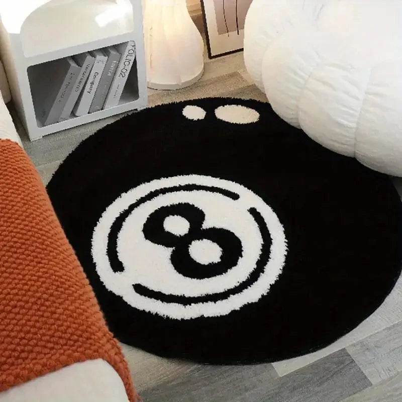 8-Ball Pool Table Rug Round Billiard Carpet Mat 24x24 Inch Soft Floor Decor