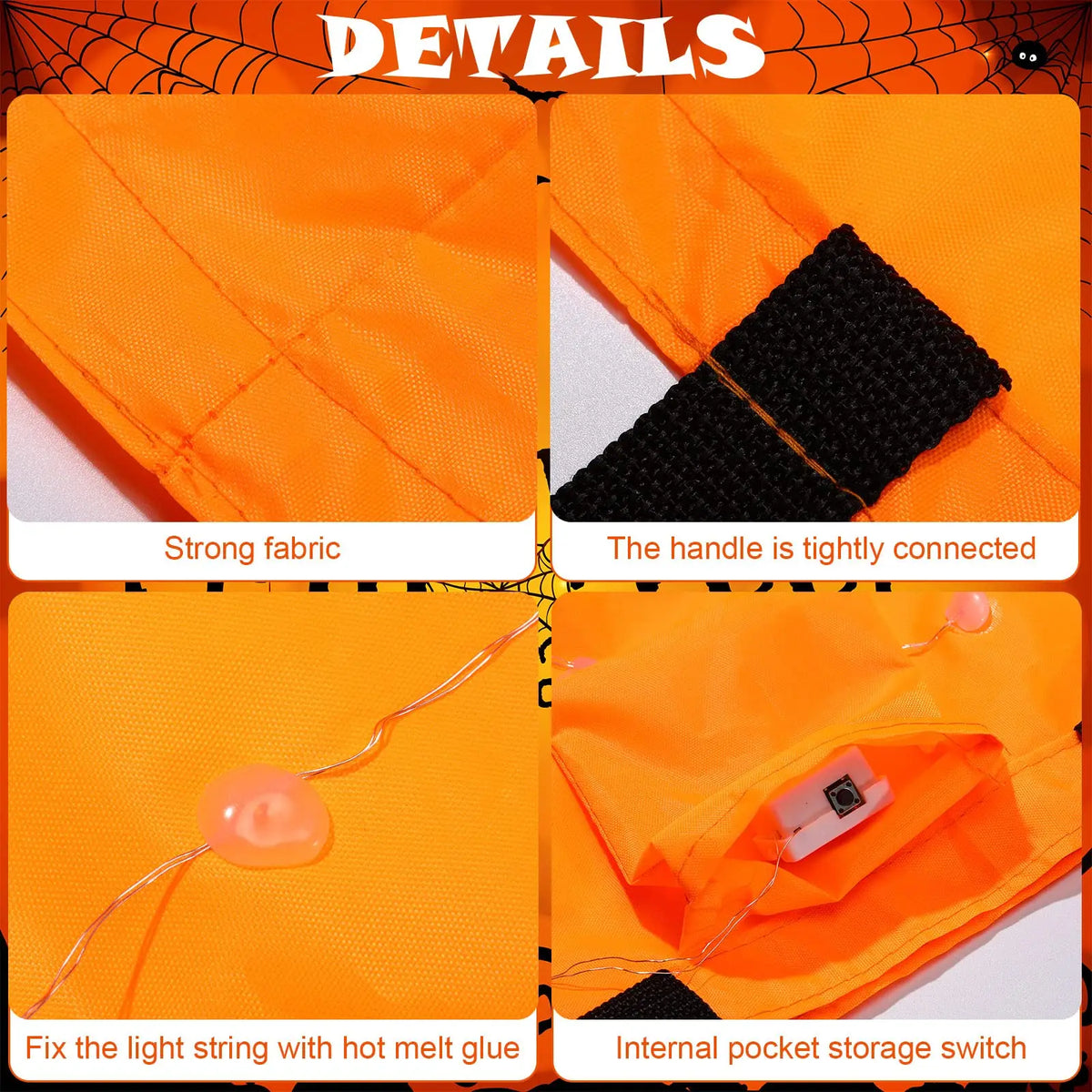 Trick-or-Treat Props Glowing LED Handheld Candy Bag Light Up Pumpkin Candy Bag for Halloween Night Supplies Party Decor