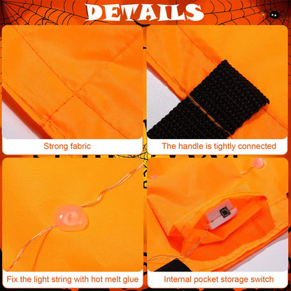 Trick-or-Treat Props Glowing LED Handheld Candy Bag Light Up Pumpkin Candy Bag for Halloween Night Supplies Party Decor