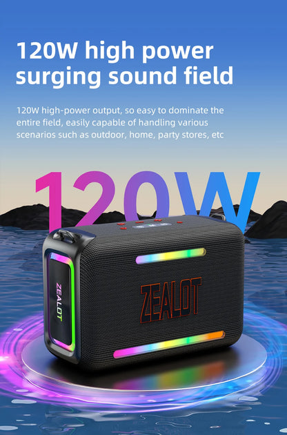 ZEALOT-S95 120W Waterproof Portable Loud Bluetooth Speaker, Wireless Outdoor Boombox SubwooferTriple Passive Radiators-Deep Bass