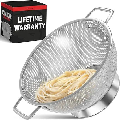 PriorityChef Premium Stainless Steel Colander for Kitchen, Durable Rice and Pasta Strainer with Handle, Rust-Resistant & Dishwas