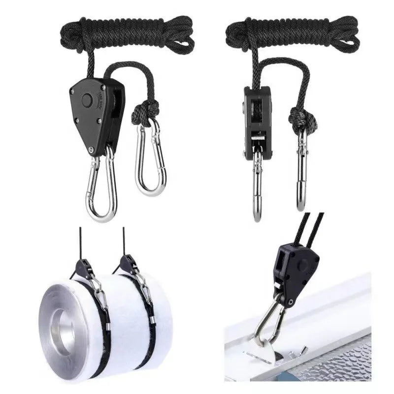 2PCS Heavy Duty Adjustable Ratchet Rope Hangers, 150lb Capacity, Tent Cargo Ties