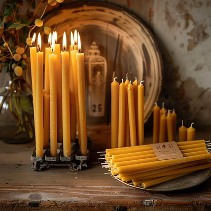 25PCS/1PACK Hanukkah Candle Natural Beeswax Chanukah Candles Thin Taper Honey Candles for Ritual Birthday Unscented