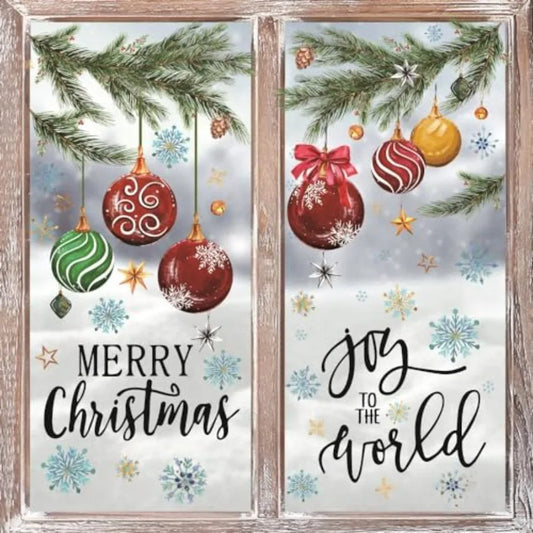 221 PCS Christmas Window Cling Sticker Set with Xmas Balls Branches and Snow Design for Home and Party Decorations Ideal for Sh