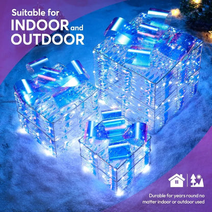 3 Pack 150 LED Lighted Gift Boxes Christmas Decorations Light Up Present Boxes for Indoor Outdoor Yard Home Decorations