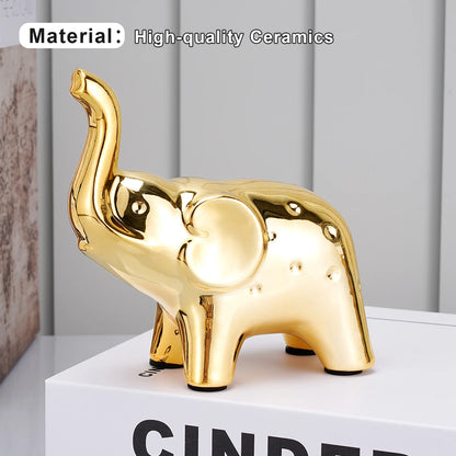 A Pair Golden Resin Elephant Sculpture Craft Elegant Elephant Trunk Sculpture Lucky Wealth Figurine Crafts Ornaments Home Decor