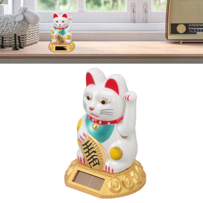 Chinese Lucky Cat Decoration Waving Arm Solar Light Induction Statue Figurine