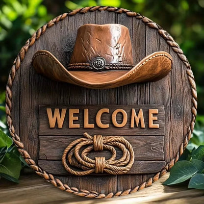 Western "Welcome" Decor with Cowboy Elements – Distressed Wood/Metal | Perfect Home Wall Art