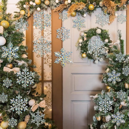 36 Pack Christmas Ornaments Snowflakes Decorations Iridescent Plastic Snowflakes Hanging Decorations for Winter Holiday Christm
