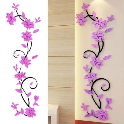 Rose Flower Acrylic 3D Acrylic Crystal Wall Stickers for Porch Corridor TV Background Wall Flower Decor Living Room Wall Sticher