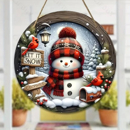 Snowman Christmas Wreath Centerpiece -Round Holiday Door Wall Hanging Ornament,Must-Have Xmas Home Decor for Festive Celebration