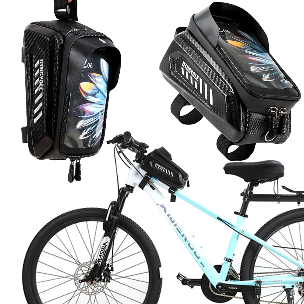 1.5L Bicycle Phone Front Frame Bag 7.4 Inch Touchscreen Bike Frame Front Tube Bag Hard Casing Bike Bag Bike Accessories