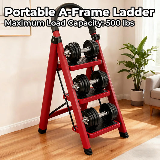 3/4/5-Step Folding Ladder with Anti-Slip Pedals, Heavy Duty Portable Step Stool for Home and Commercial Use