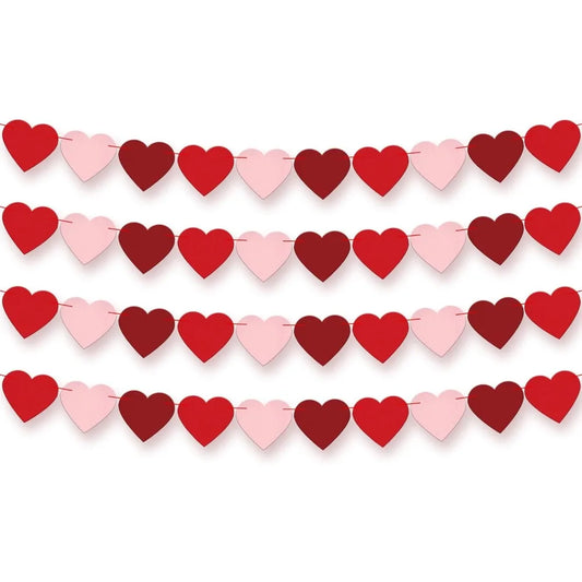 , Felt Heart Garland - Pack of 40, No DIY | Red, Pink Heart Garland for Heart Decorations, Heart Day Decorations | Romantic Day