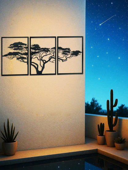 Premium 3-Piece Tree of Life Metal Wall Art Set - Elegant Black Bohemian Wall Decor for Living Room, Bedroom, Office, Bathroom