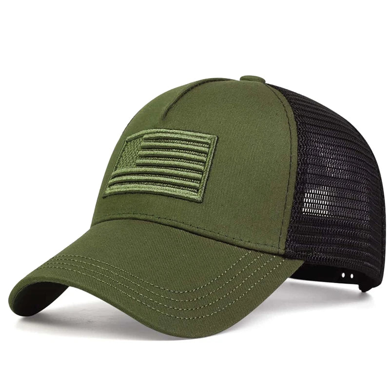 American Flag Embroidery Baseball Net Caps Adjustable