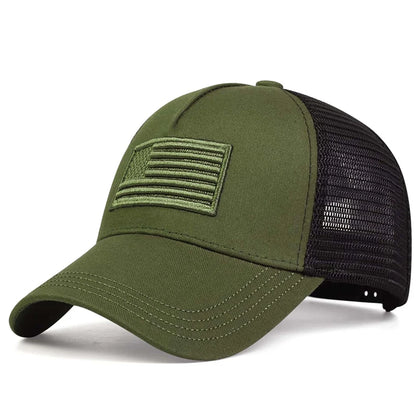 American Flag Embroidery Baseball Net Caps Adjustable