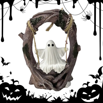 Halloween Funny Tree Hanging Ornaments White Ghost Swing Decorations Cute Swinging Ghost for Tabletop Centerpiece