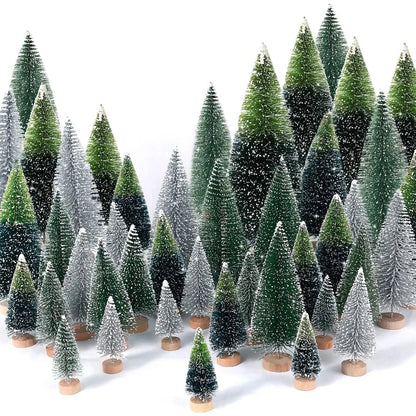 30Pcs Mini Christmas Trees Artificial Christmas Tree Bottle Brush Trees with Wooden Base for Christmas Decor Christmas Party Ho