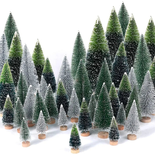 30Pcs Mini Christmas Trees Artificial Christmas Tree Bottle Brush Trees with Wooden Base for Christmas Decor Christmas Party Ho