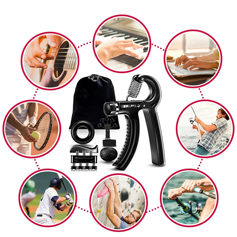 Adjustable Hand Gripper Kit (5-in-1) - Forearm & Finger Exercise, Stress Relief Ball, Portable Home Gym for Athletes