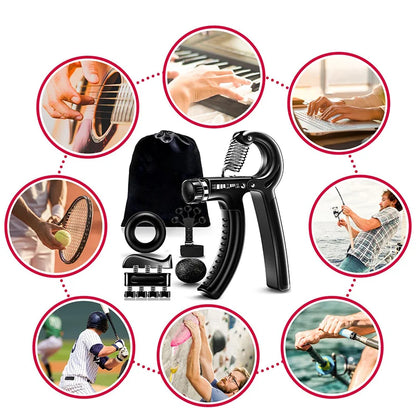 Adjustable Hand Gripper Kit (5-in-1) - Forearm & Finger Exercise, Stress Relief Ball, Portable Home Gym for Athletes