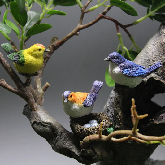 Birdie Figurines Gardening Ornaments 4Pcs/Set Bird's Nest Bird Eggs Landscape Mini Bonsai Simulation Model Dollhouse Decor