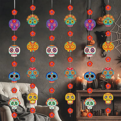 Day of the Dead Party Supplies 8 Pcs Sugar Skull Decorations Mexican Fiesta Banner for Home Wall Door Hanging Decorations