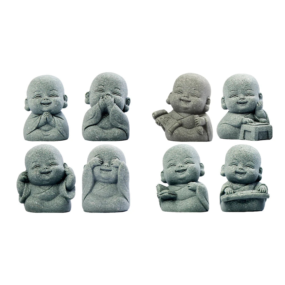 4Pcs Buddha Statue Lovely Little Monk Figurine Cute Mini Monk Statue for Home Office Car Fish Tank Decor