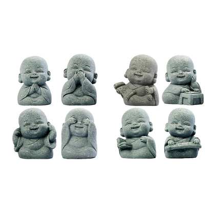 4Pcs Buddha Statue Lovely Little Monk Figurine Cute Mini Monk Statue for Home Office Car Fish Tank Decor