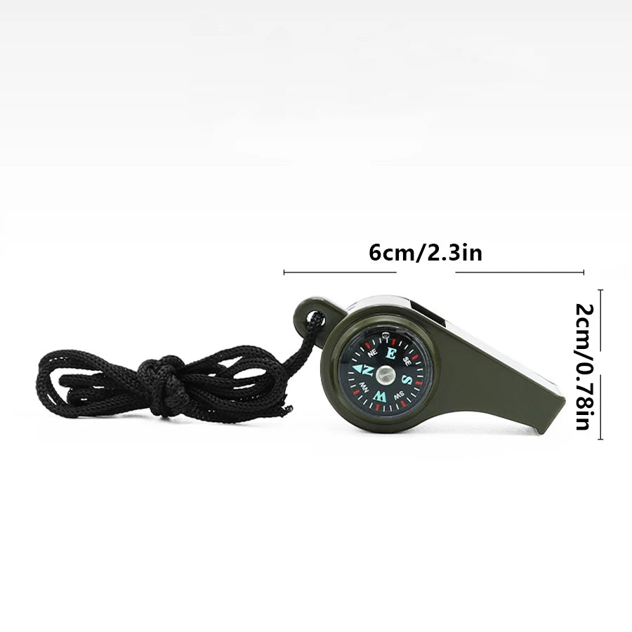 3 in 1 Emergency Survival Whistle Compass Thermometer Keychain Safety Camp
