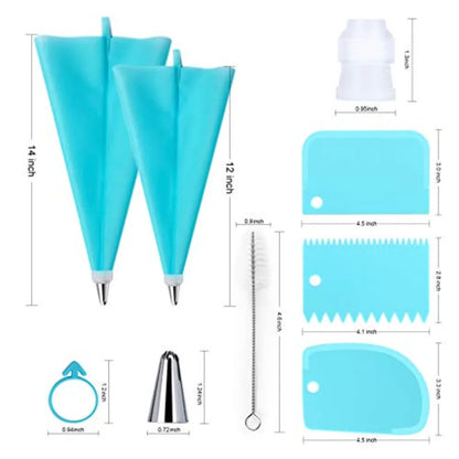 34Pcs Piping Bags and Tips Set Bake Cake Decorating Kit with 24 Stainless Steel Tips 2 Reusable Silicone Pastry Bags 3 Icing Sm