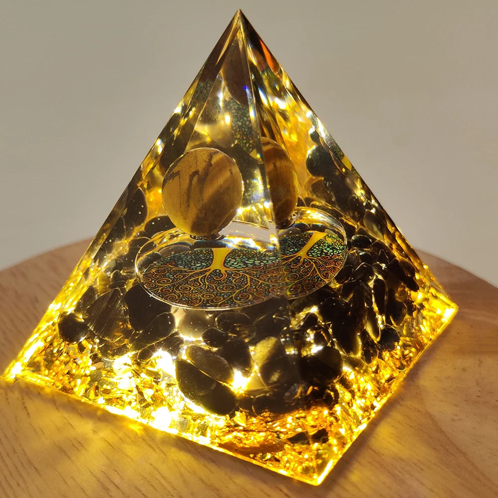 Crystal Orgone Pyramid Handmade Healing Reiki Energy Generator Orgonite Ornament Tabletop Garden Miniature Decoration