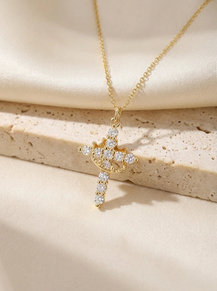 Light Luxury Pave Zircon Cross Necklace | Gold/Silver Dual-Tone Colors | Unique Versatile Daily Jewelry
