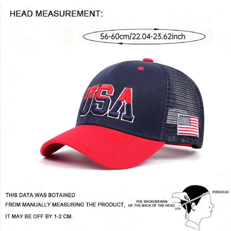 USA Baseball Hat Cotton Mesh Adjustable Side Embroidered American Flag