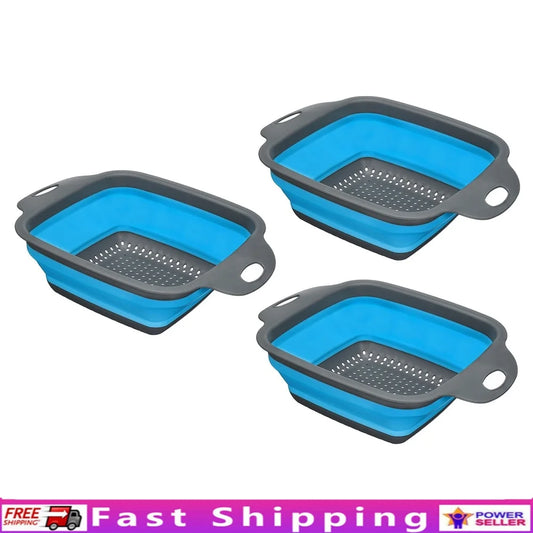 Collapsible Silicone Colander Set Foldable Strainer Quick Drain Double Handle Kitchen Tool Washing & Draining Fruits Vegetables