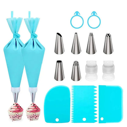 15Pcs Piping Pastry Bag Nozzles Set Cake Decorating Tips Spatula Baking Tools
