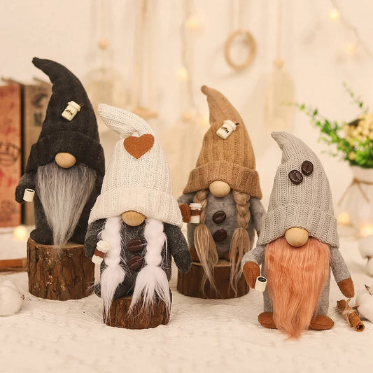 Coffee Gnome Doll New Year Christmas Plush Coffee Bar Decoration for Farmhouse Party Home Desktop Christmas Faceless Plush Dolls