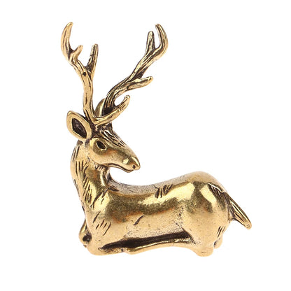 1Pc Retro Brass Christmas Elk Miniature Figurine Festival Decoration Accessories Mini Deer Statue Desktop Ornament Decors