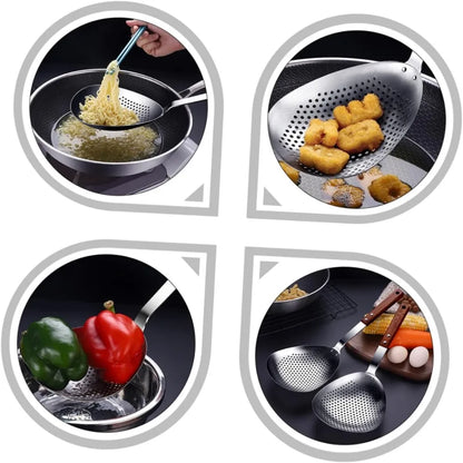 Stainless Steel Slotted Straining Colander Wooden Handle Kitchen Frying Strainer for Dumplings Pasta and Vegetables Sturdy Cook