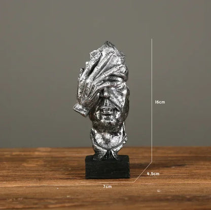 17cm Home Decor Abstract Silence Is Gold Figurine Resin Hand Face Silent Men Statue Sculpture Home Office Living Room Decoration