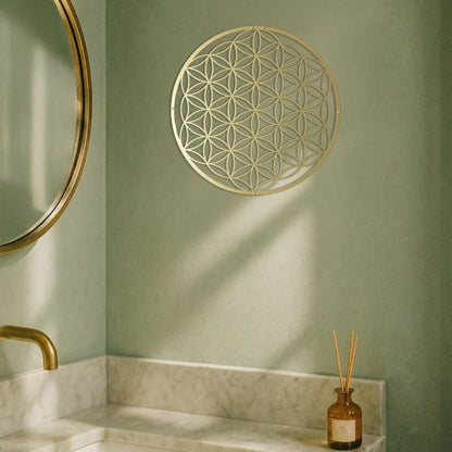 Flower of Life Metal Wall Sculpture - Elegant Lotus Decor Above-Couch Art for Living Room & Bathroom Perfect Housewarming Gift